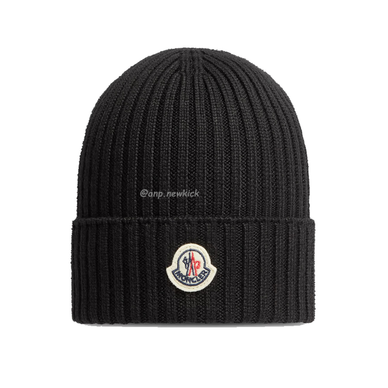 Moncler Logo Patch Ribbed Knit Beanie Black Blue (2) - newkick.vip